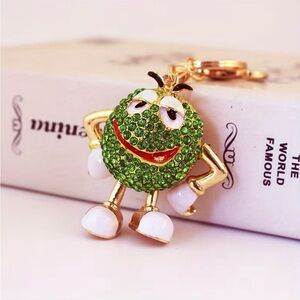 💚 New! Green Crystal Rhinestones M&M Candy w Gold Keychain Bag Charm